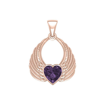 Gemstone Heart Angel Wings Rose Gold Pendant UPD5169 - Jewelry